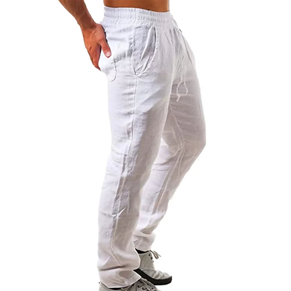 Men'S Cotton Linen Pants Male Autumn New Breathable Solid Color Linen Trousers Fitness Streetwear S-3XL