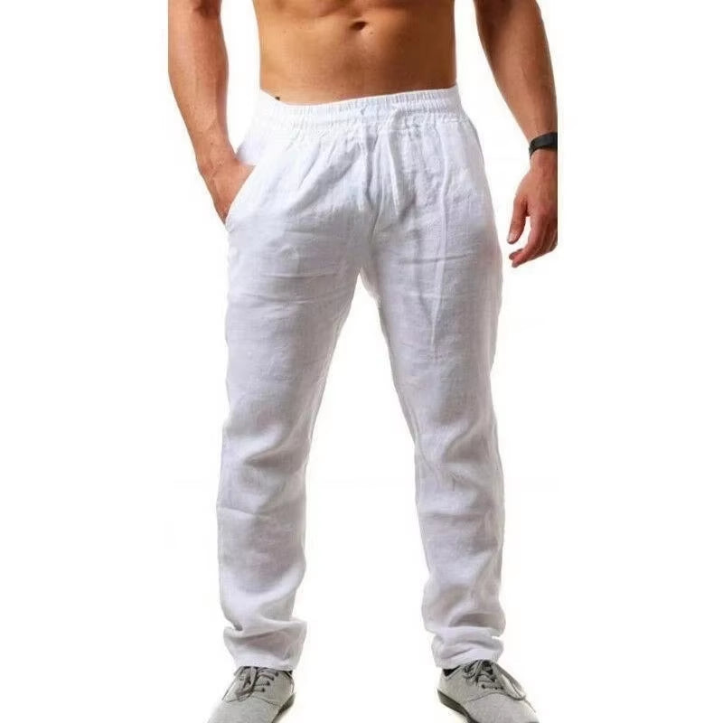 Men'S Cotton Linen Pants Male Autumn New Breathable Solid Color Linen Trousers Fitness Streetwear S-3XL