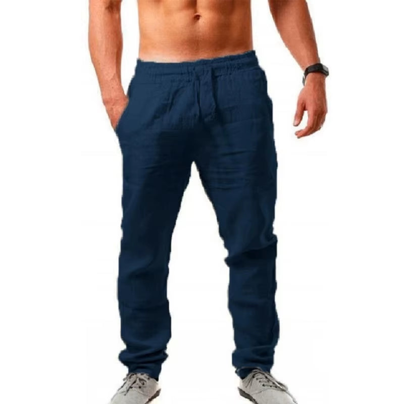 Men'S Cotton Linen Pants Male Autumn New Breathable Solid Color Linen Trousers Fitness Streetwear S-3XL